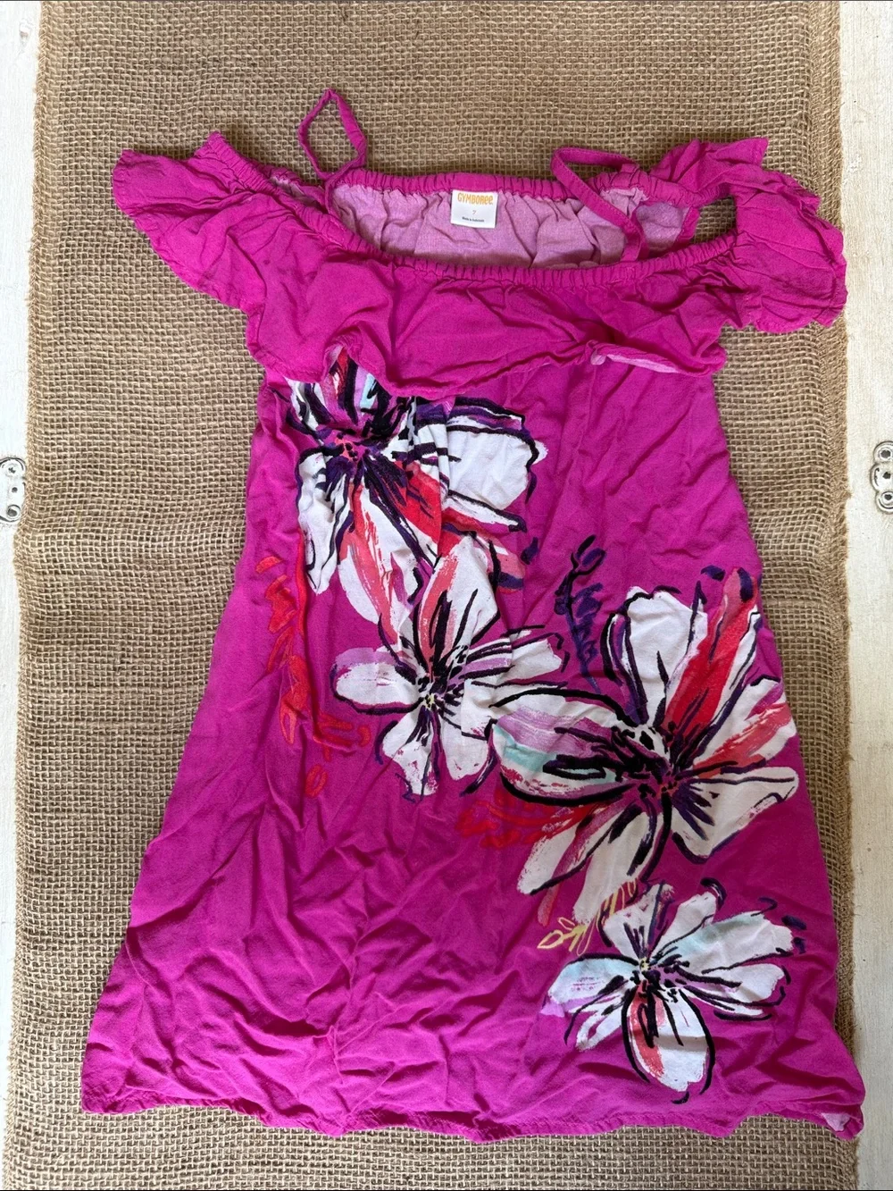 Gymboree Hot Pink Floral Off-Shoulder Kids Dress